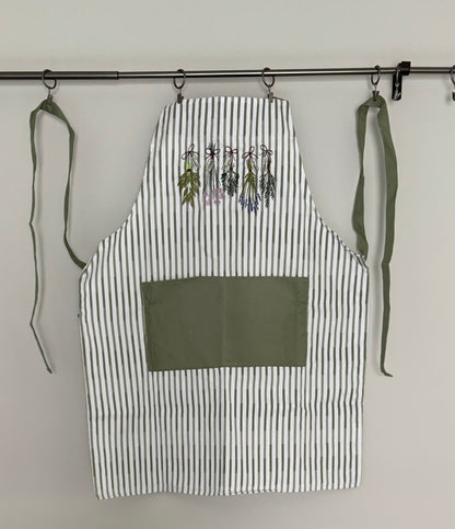 Striped Herb Apron with Pockets