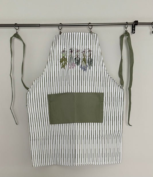 Striped Herb Apron with Pockets