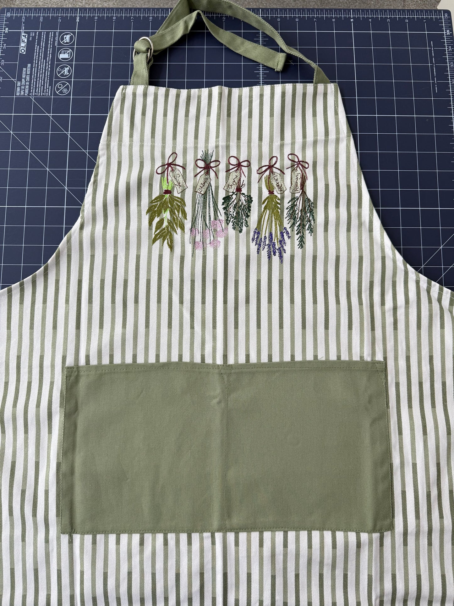 Striped Herb Apron with Pockets