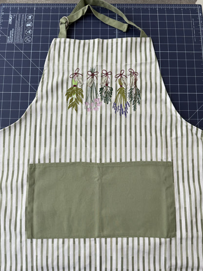 Striped Herb Apron with Pockets